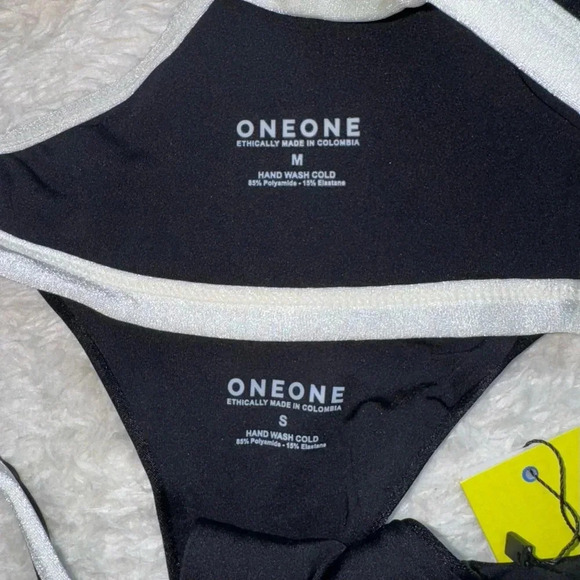 NWT OneOne Swimwear Bikini SET Black White Cape Mika Misha Cheeky Medium Small - Picture 7 of 8